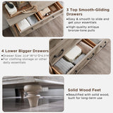 T4TREAM Farmhouse 7 Drawers Dresser Chests for Bedroom w/ 4 Solid Wood Feet & Column Decor, Tall Wide Wood Country Rustic Chest of Drawers, Storage Dressers for Bedroom, Living Room, Light Rustic Oak T4TREAM