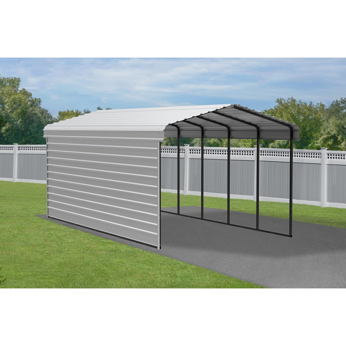 Arrow Carports Galvanized Steel Carport, with 1-Sided Enclosure, Compact Car Metal Carport Kit, 12' x 24' x 9', Eggshell