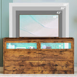 LIKIMIO 6 Drawer 59" Dresser with LED and Power Strip, Wood Dressers & Chests of Drawers for Bedroom Living Room, Rustic Brown LIKIMIO