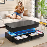 SEDETA 40" Lift Top Coffee Table, Coffee Tables with Storage for Living Room, Small Coffee Table with 2 Fabric Drawers & LED Light for Dining Reception Room, Black SEDETA