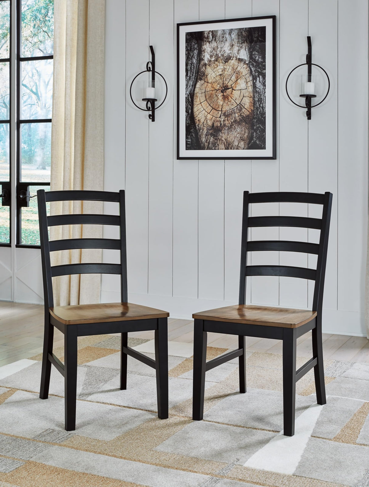 Signature Design by Ashley Wildenauer Rustic Armless Dining Chair, Set of 2, Black & Light Brown Signature Design by Ashley