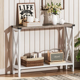 HOOBRO Farmhouse Console Table, Narrow Entryway Table, Sofa Table with 2 Open Shelves, for Hallway, Living Room, White and Greige WG08XG01 HOOBRO