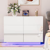 Anbuy White 6 Drawer Double Dresser with LED Light, Modern Dresser with High Gloss Drawers Dual Chest of Drawers Black Dresser for Bedroom with Lights (White) Anbuy