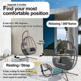 Kullavik Outdoor Hanging Egg Chair with Stand,Indoor Swinging Chair Patio Wicker Hammock Egg Chair with Thicken Padded Cushions,Indoor 350lbs Capacity forBalcony Living Room Bedroom(Grey) Kullavik