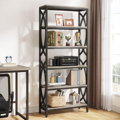 Tribesigns 6-Tier Grey Bookshelf with Metal Frame – Modern Freestanding Storage Unit for Any Room - WoodArtSupply