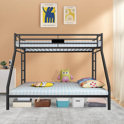 Metal Twin XL Over Queen Bunk Bed for Kids, Heavy Duty Bunk Bed Frame with 2 Safety Side Ladders and Full Length Guard Rail, Space-Saving Bunk Bed for Children, Teens, Adults, Noise-Free, Sandy Black