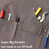 AFUN Work Aprons for Men with Large Pockets, Cotton Canvas Cross Back Heavy Duty Adjustable Tool Apron, Size M to XXL (Grey) AFUN