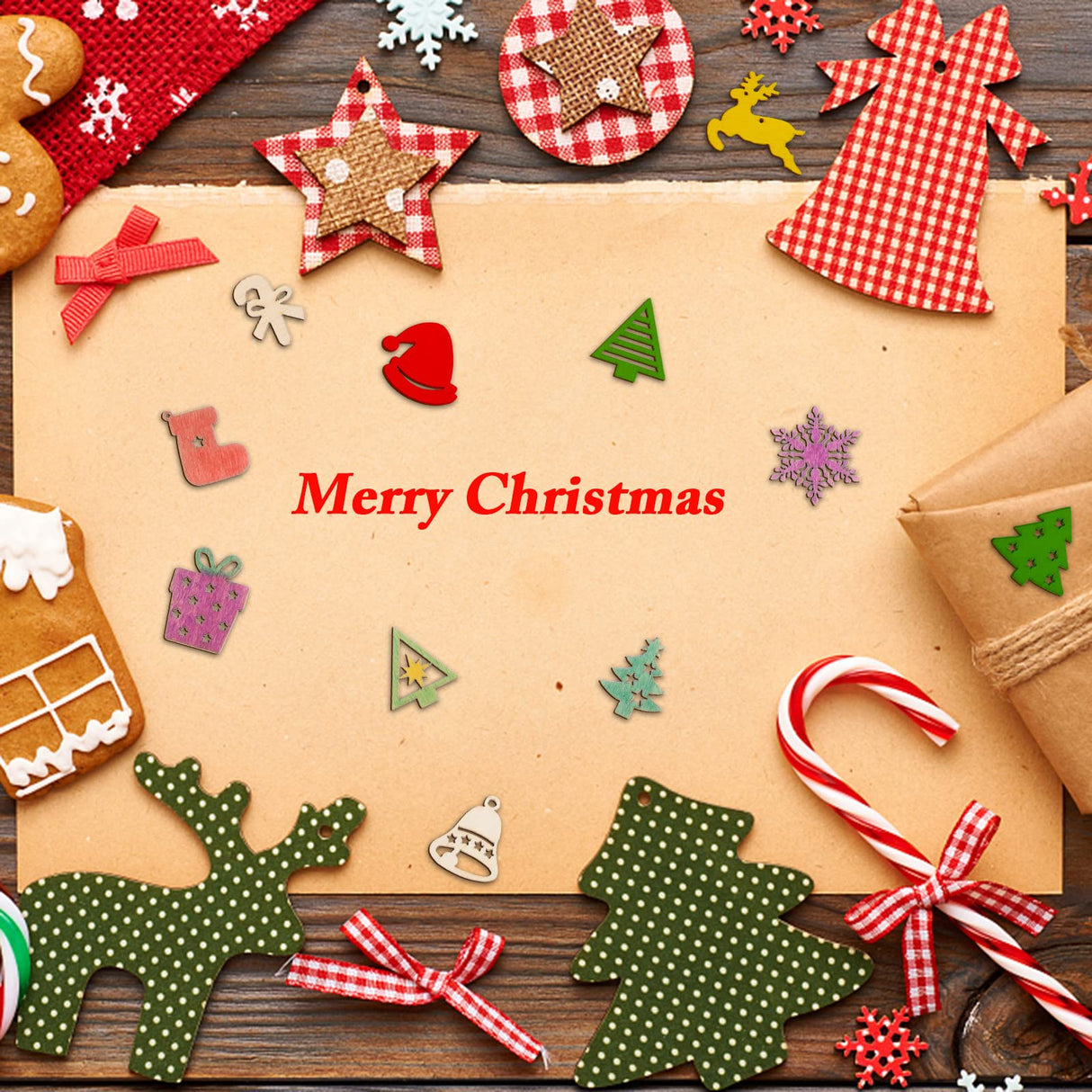 300 Pieces Unfinished Mini Wooden Christmas Ornaments DIY Wooden Christmas Ornaments Mini Blank Wood Slice Cutout Christmas Craft for Holiday Winter Xmas Tree Hanging Decoration DIY Craft,30 Styles AWIZOM