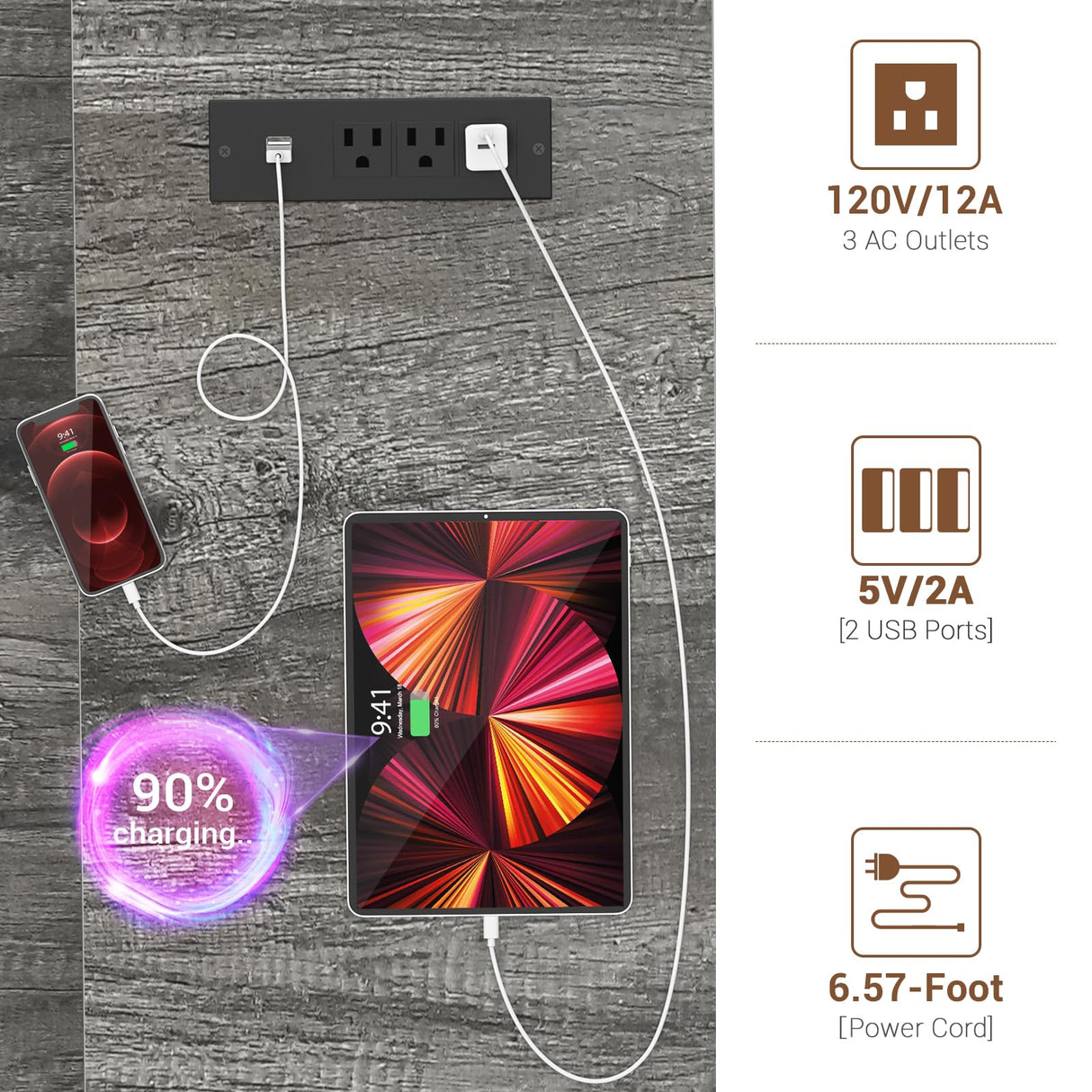 armocity Computer Desk with LED Lights, 55 Inch Desk with Power Outlet and USB, Reversible Large Desk with Moveable Monitor Stand, 55.2'' Gaming PC Table for Home Office, Workstation, Grey armocity