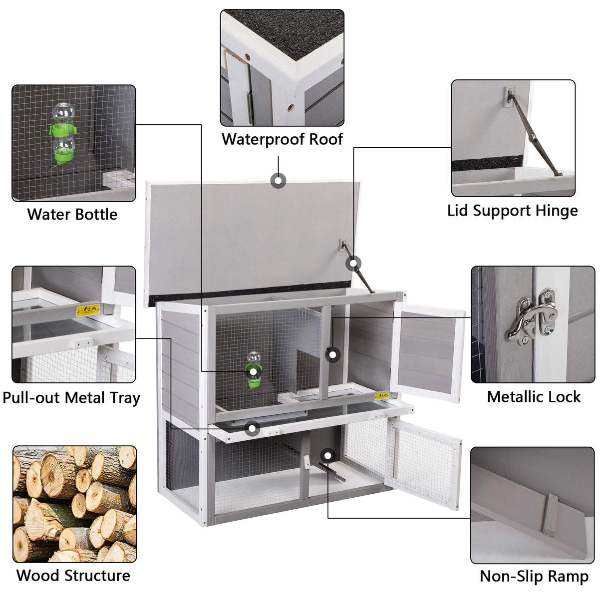 COZIVVOVV Wooden Rabbit Hutch Indoor Outdoor for Multiple Rabbits, Bunny Run Cage, 2-Tier Chicken Coop, Small Animal Pens Hutches Cat Kitten Enclosure COZIVVOVV