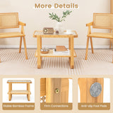 GOFLAME Bamboo Side Table with Glass Top, 2-Tier End Table with PE Rattan Storage Shelf, Home Sofa Side Table, Nightstand Bedside Table, Compact Coffee Table, Accent Table for Bedroom Living Room GOFLAME
