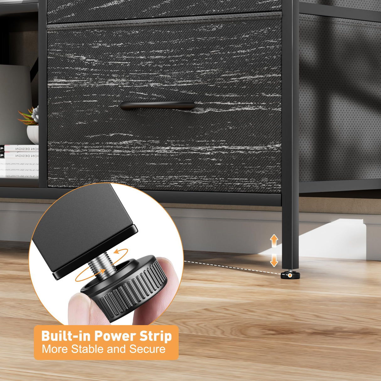 YaFiti TV Stand for Bedroom, Dresser TV Stand with 4 Fabric Drawers & Open Shelves for 50" TV, Entertainment Center with Power Outlet, Dresser for Bedroom, Living Room, Entryway, Black Wood Veins YaFiti