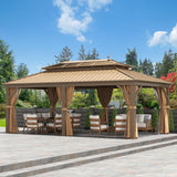 DWVO 12x20 ft Hardtop Gazebo Outdoor Heavy Duty Aluminum Gazebo with Nettings and Curtains, Combined of Horizontal and Vertical Stripes Roof for Patio, Backyard, Deck, Lawns and Balcony, Bronze DWVO