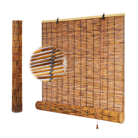 Outdoor Bamboo Roller Shades Blinds for Patio Waterproof Privacy Bamboo Roll Up Shade 70% Blackout Bamboo Blinds for Garden Porch Anti-UV Custom 20 26 38 46 62 70 72 79" Easy to Install Bamboo Curtain WQbhryllya