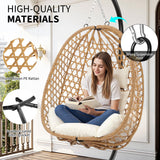 LEX CRAFT Egg Chair with Stand, Patio Wicker Hanging Chair, Hammock Swing Chair, 350LBS Capacity for Bedroom, Balcony, Garden (YE-BE) LEX CRAFT