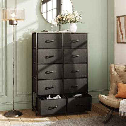 WLIVE Tall Black Dresser for Bedroom with 10 Drawers, Chest of Drawers, Dressers Bedroom Furniture, Storage Organizer Unit with Fabric Bins for Closet, Hallway, Living Room, Entryway