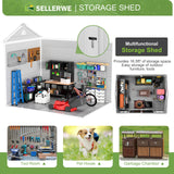 SELLERWE 8x6 FT Resin Shed, Waterproof Outdoor Storage Shed w/Floor, 2 Windows, Double Doors & Vents, Tool Shed for Patio Garden, Lawn, Backyard, Grey SELLERWE