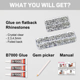 b7000 Glue with 7500Pcs Clear Silver Rhinestones for Crafts Clothes Clothing Fabric, Shiny Flatback Crystals Gems for Crafting Shoes Shirt, Flat Back Diamonds Set Badazzle kit Jewels 2-5mm 4 Sizes Mix Worthofbest