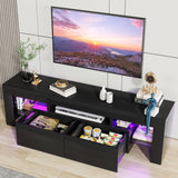 JUMMICO TV Stand with LED Lights, Modern Entertainment Center Media and Open Shelf Console Table Storage Desk with 1 Drawer and Remote Control 20 Color LED Lights up to 70 Inch TV (Black) JUMMICO