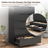 Black Tall 5 Drawer Dresser for Bedroom with Hidden Storage Design, Large Modern Closet Dressers & Chests of Drawers with Cut-Out Handles, 27.6" L*15.8" W*45.3" H for Bedroom, Living Room, Nursery Jocoevol