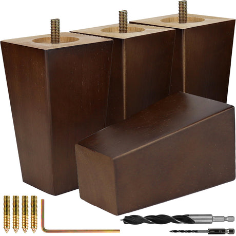 Airy Abode Walnut Brown Square Furniture Legs Set of 4 - Pick Your Size and Color Airy Abode