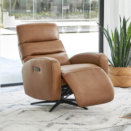 CHITA Genuine Leather Power Swivel Recliner Chair for Adults, Modern Electric Recliner for Living Room, Adjustable Power Headrest, with USB and Type-C Ports, Saddle Brown CHITA
