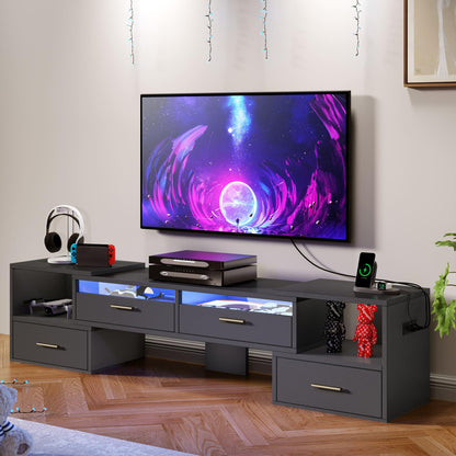 YITAHOME Deformable TV Stand w/Power Outlets & LED Strip, Modern DIY Entertainment Center Freely-Rotating for 45-75 Inch TVs, 3 Pieces Retractable Gaming TV Cabinet for Living Room, Black - WoodArtSupply