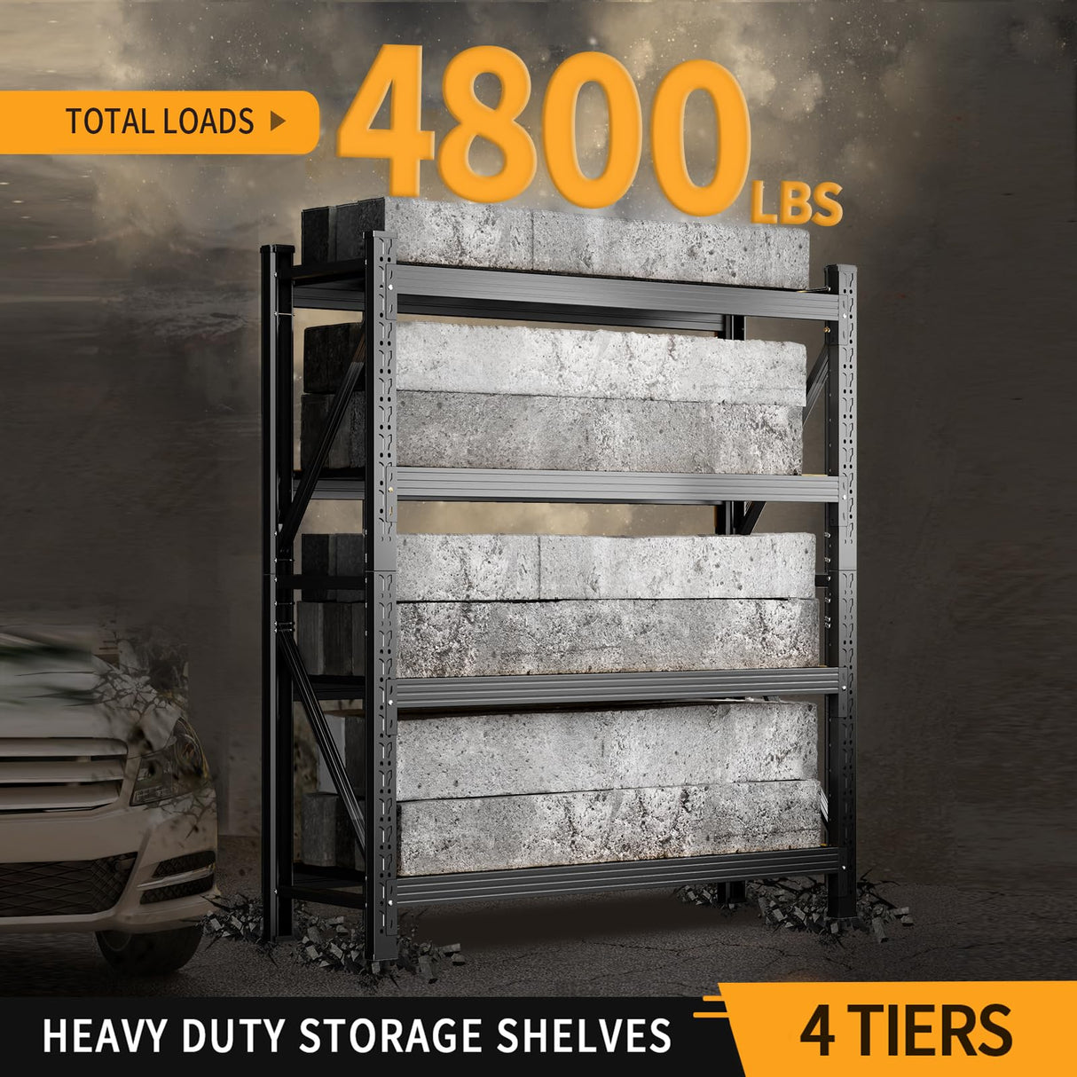 SGFHNV 4800LBS Heavy Duty Shelving Units, 4 Tier Adjustable Metal Utility Shelf, 78.7" H Garage Storage Shelves Organization Rack for Industrial, Warehouse, Basement (Black, 23.6" D×59" W×78.7" H) SGFHNV