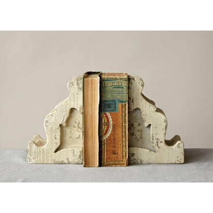 Creative Co-Op Distressed White Corbel Shaped Bookends (Set of 2 Pieces)