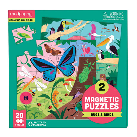Mudpuppy Bugs & Birds - Tri Fold Magnetic Puzzles Featuring Two 20 Piece Bugs and Birds Themed Artwork Mudpuppy