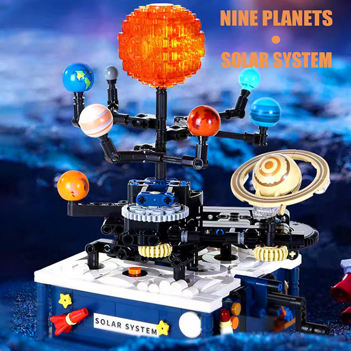 Rotating Solar System Building Blocks with Light Toy, Children's Education STEM Experiment Toy, Astronomical Science Toy, with Rocket Model, Gift for Boys 8-14 Years Old, 775 Piece Building Blocks Set CAEROKEERL