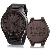 KOSTING Set Groomsmen Gift - Groomsman Gifts for Wedding, Wedding Favor Customized Wood Watch w Gift Box - Engraved Black Leather Strap Wooden Watch Custom Personalized Groomsmen Gifts for Men KOSTING