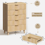 Lulive Dresser for Bedroom Wood Tall Dressers Drawers, Fluted Modern Dresser 5 Drawers Natural Lulive