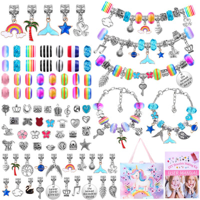 Flasoo Bracelet Making Kit, 85PCs Charm Bracelets Kit with Beads, Jewelry Charms, Bracelets for DIY Craft, Jewelry Gift