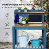 GROWRKS Potting Bench Outdoor Potting Table—All-Weather Kids Solid Wood Garden Work Station with Sink、Drawing Board、Shelves, Weather Proof（Blue, Large） GROWRKS