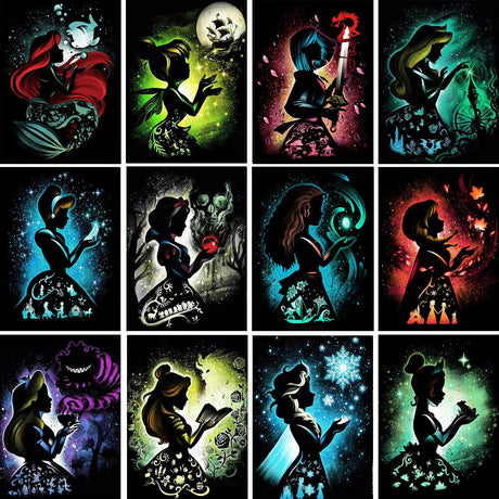 12 Pieces Princess Diamond Painting Kit, 5D Adult Diamond Art, Round Full Diamond Digital Painting Kit, Gemstone Art Painting Kit, DIY Diamond Painting Kit for Beginners (11.8x15.7in) GemZono