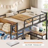 Itaar Twin Loft Bed with L-Shaped Desk, LED Lights and Charging Sation, Loft Bed Twin Size with 3-Tier Storage Shelves and Clothes Rail, Safety Guard & Ladder, No Box Spring Needed, Rustic Brown Itaar