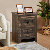 AMERLIFE Nightstand Set of 2 with Charging Station, Rustic Bedside Table with Drawers Storage, Farmhouse Wood Night Stand for Bedroom, Living Room, Dark Oak AMERLIFE