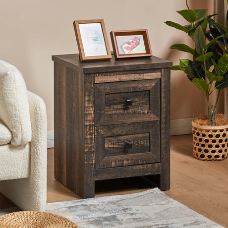 AMERLIFE Nightstand Set of 2 with Charging Station, Rustic Bedside Table with Drawers Storage, Farmhouse Wood Night Stand for Bedroom, Living Room, Dark Oak AMERLIFE