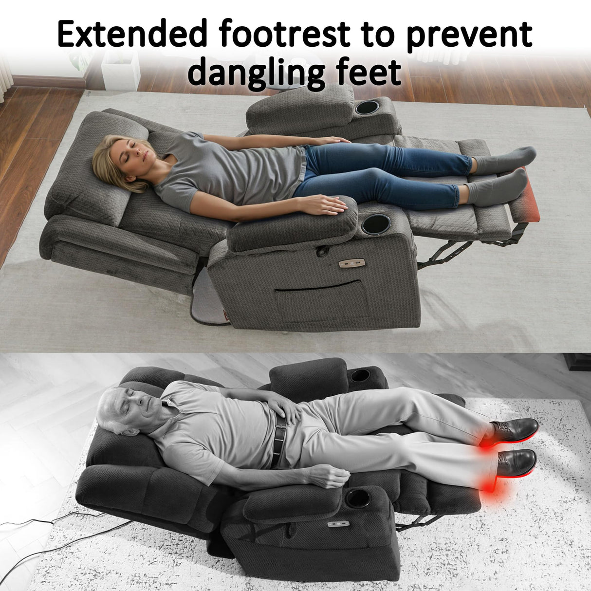 MCombo Large Triple Motor Power Lift Recliner Chair with Massage and Heat for Elderly People, Adjustable Headrest, Infinite Position, USB Ports, Fabric 7662 (Grey, Large) MCombo