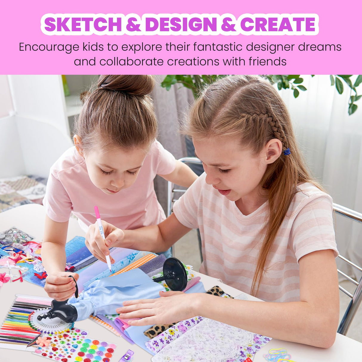 700+Pcs Fashion Designer Kit for Girls - Sewing Kit Arts and Crafts Set for Kids Ages 8-12 with 5 Mannequins & Instruction DIY Doll Clothes Making Learn to Sew Toys for Girls Christmas Birthday Gift nasominako