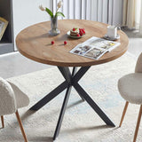 kevinplus 37.37'' Round Dining Table Small Wood Kitchen Table for 2-4, Modern Mid-Century Farmhouse Dinner Table with Black Metal Leg for Dining Room Kitchen Living Room, Walnut kevinplus