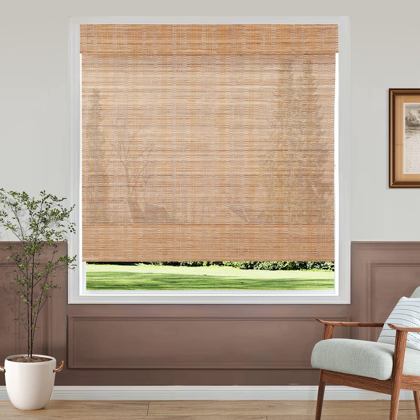 Custom Cordless Bamboo Roman Shades - Eco-Friendly Light Filtering & Blackout Options, Colour 7003