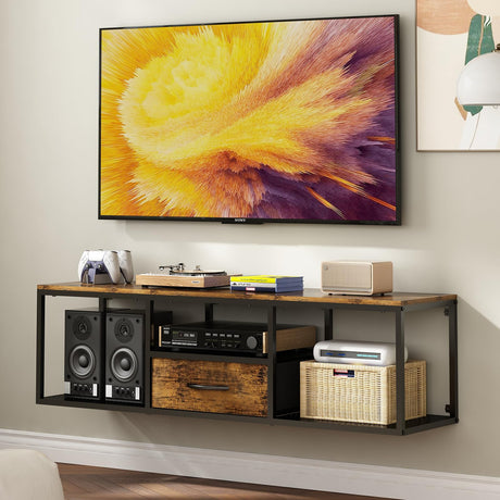 Wisdom Star Floating Wall TV Stand, TV Shelf with Storage Cabinet, Wall Mounted TV Cabinet Entertainment Television Center for TV up to 50 inch, for Living Room, Bedroom, Metal Wisdom Star