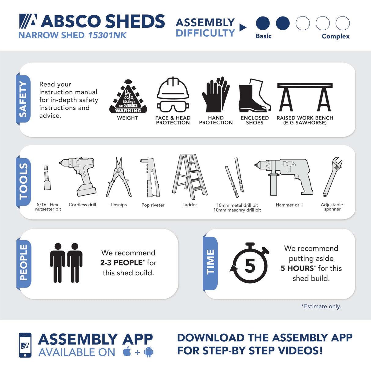 Absco Durango 5 Ft. x 10 Ft. Metal Storage Shed DIY Galvanized Steel Sheds for Tools, Bikes, Lawn & Garden Equipment, Outdoor Patio Furniture, Perfect in Backyard, Garden (Woodland Gray) ABSCO