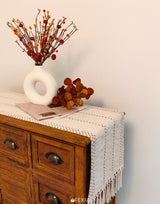 FEXIA Boho Macrame Table Runner with Tassels 36 Inches Long Cream for Farmhouse Home Decor Bohemian Dining Bedroom Decor Rustic Bridal Shower (12x36 Inches) FEXIA