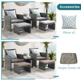 OC Orange-Casual 5 Piece Patio Furniture Set, Wicker Outdoor Conversation Chair and Ottoman Set with Coffee Table, Pillows Included, for Balcony, Porch, Deck, Light Grey OC Orange-Casual
