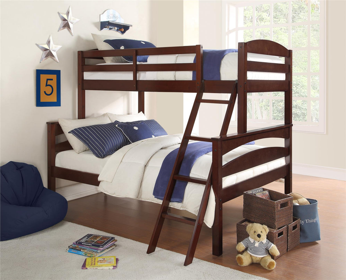 DHP Brady Twin over Full Bunk Bed Frame in Espresso - Space-Saving Design for Kids and Guests DHP