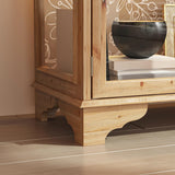 WOODTIME 74.2" H Display Storage Cabinet with 3-Color Lights, Glass Doors & Solid Wood Frame, Curio Cabinet Bookcase Bookshelf with Patterned Backpanel for Living Room Home Office, Light Brown WOODTIME