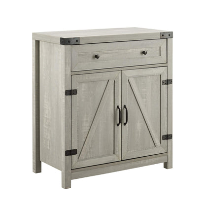 Walker Edison Cass Modern Farmhouse Double Barn Door Accent Cabinet, 30 Inch, Stone Grey, Without Fireplace - WoodArtSupply